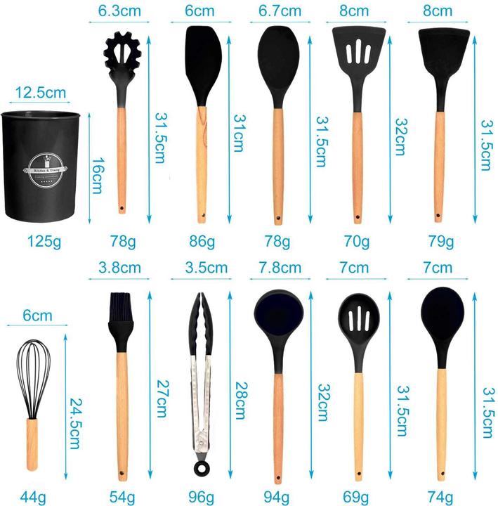 Actual product image Intirilife 12-piece kitchen utensil set with tongs whisk spatula