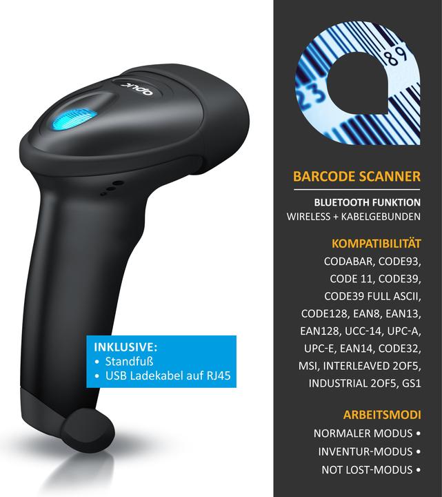 Image du produit Aplic Scanner de codes-barres Bluetooth 2D 1D, scanner à main sans fil 2,4 GHz, scanner de codes-barres (Codes à barres 1D, Codes à barres 2D)