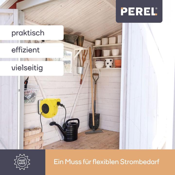 Actual product image Velleman AUTO-REWIND CABLE REEL - WALL MOUNT - 13+2 m - SCHUKO (13 m, 3.15 mm²)
