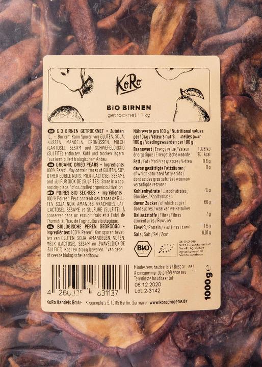 Produktbild KoRo Bio Birnen, ungeschält, getrocknet (1000 g)