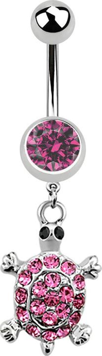 Star Piercing Banane silber mit Anhänger Schildkröte und Kristall pink (Chirurgenstahl 316L, ohne Messing)