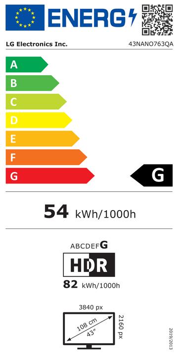 Energie-Label LG 43NANO763QA (43", NANO763, Nano-Cell, 4K, 2022)
