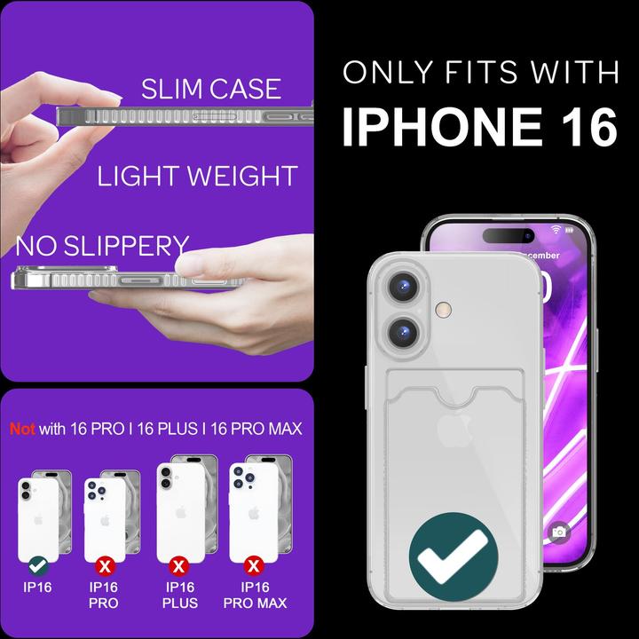 Actual product image Nalia Clear transparent neon silicone cover card holder (Apple iPhone 16)