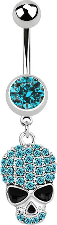 Star Piercing Banane silber mit Anhänger Schädel aqua (Chirurgenstahl 316L)