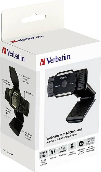 Produktbild Verbatim Webcam mit Mikrofon AWC-01 1080p Autofokus (3.60 Mpx)