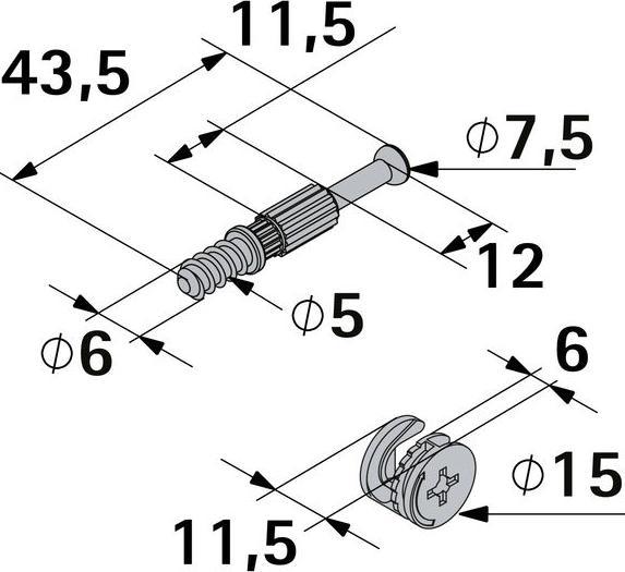 Immagine prodotto Hettich Verbindungsbeschlag M6 x 30 mm (Raccordo di collegamento, 1 pz.)