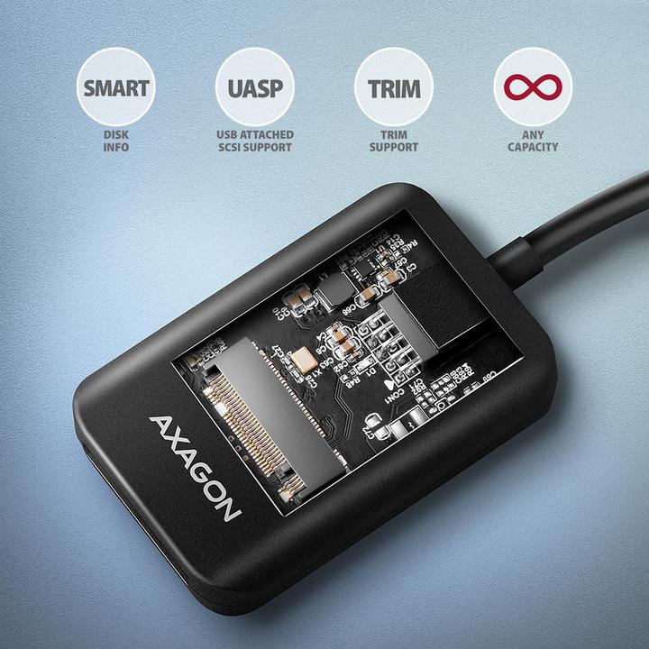 Produktbild Axagon Other Computer Accessory ADM2-AM USB-A 10Gbps - M.2 NVMe&SATA SSD adapter, 10cm USB-A (M.2)