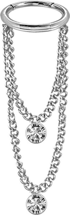 Image du produit Star Piercing Micro anneau segment pliable argent pendentif deux chaînes deux cristaux argent (Acier chirurgical 316L, sans laiton)