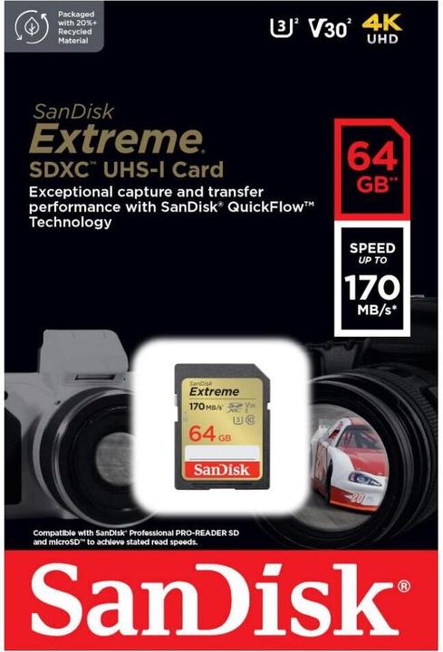 Produktbild SanDisk Extreme (64 GB, SDXC, U3, UHS-I)