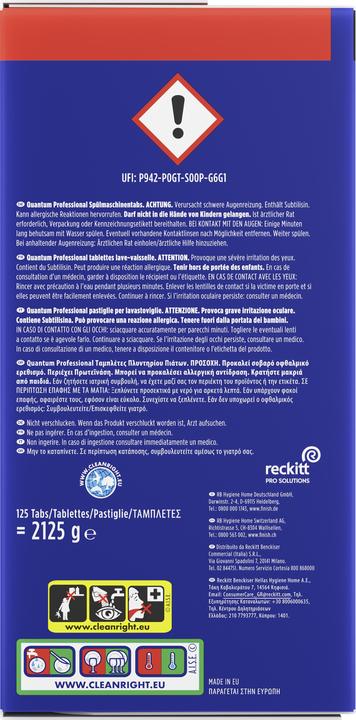 Etichetta energetica Finish Quantum Professional tabs per lavastoviglie 125 (Compresse, 125 Cicli di lavaggio)