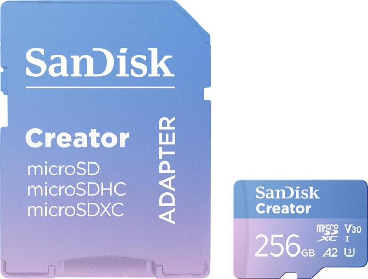 Image du produit SanDisk Creator UHS-I V30 (256 Go, microSDXC, U3, UHS-I)
