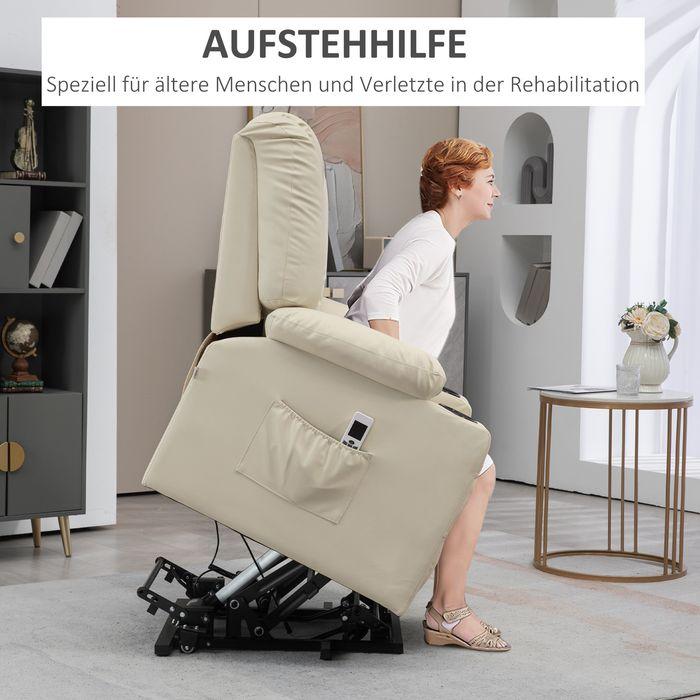 Produktbild Swisshandel24 Relaxsessel Aufstehhilfe elektrisch Fernsehsessel USB Massagesessel Fernbedienung Rollen Creme