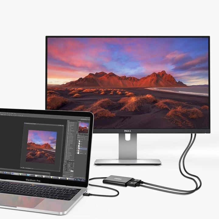 Produktbild Choetech Steckeradapter USB Typ-C Thunderbolt 3 (40 Gbit/s) auf 2 x DisplayPort 4K 60 Hz Schwarz (HU (USB Typ-C, 8.50 cm)