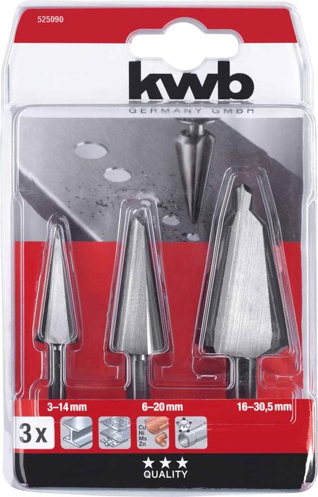 Produktbild kwb Blechschälbohrerset 3tlg (3-14 mm, 6-20 mm, 16-30.5 mm)