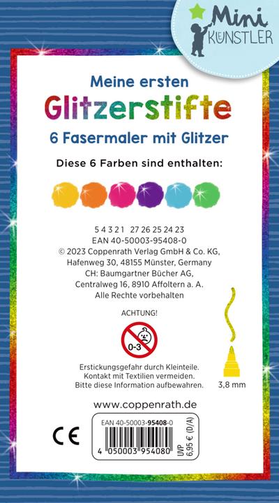 Image du produit Mes premiers crayons à paillettes (Lila, Bleu, Jaune, Vert, Orange, Pink, 6 x)