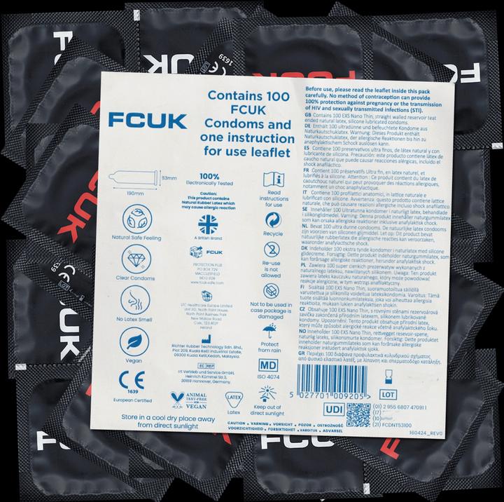 Fcuk «Thin Condoms», ultradünn, 100 Stück, 53 mm Breite, vegan, silikonbasiert (100 Stk.)