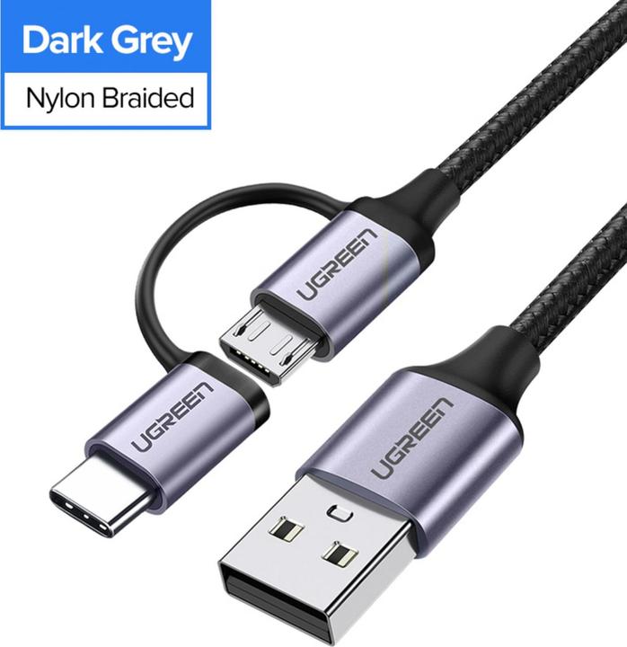 Produktbild Ugreen 2-in-1 USB-C / MicroUSB auf USB & Sync QC 3.0 (1 m, USB 2.0)