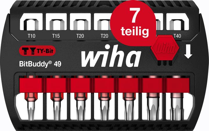 Wiha Bit Set BitBuddy 7-tlg. I TY-Bit 49 mm I TORX 1/4" E6,3 I Zubehör für Schraubanwendungen (Innensechsrund TX M20, Innensechsrund TX M25, Innensechsrund TX M15, Innensechsrund TX M30, Innensechsrund TX M10, Innensechsrund TX M40)