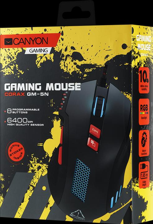 Actual product image Canyon for gaming Corax GM-5N, with 8 programmable buttons, Sunplus 6651 optical sensor, with RGB il (Cable)