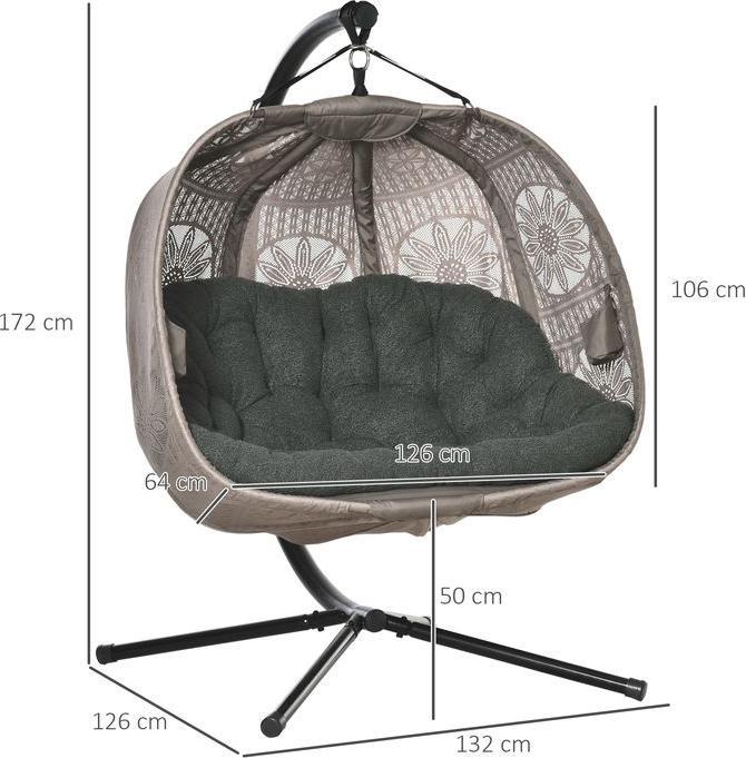 Produktbild Swisshandel24 Hängesessel für 2 Personen mit Gestell, mit Kissen, Blumen-Strickstoff, Stahl (240 kg)