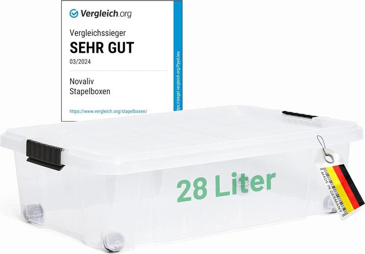 Produktbild Novaliv Unterbett Aufbewahrungsbox mit Rollen Deckel 28L transparente Nestbar stapelbare Clipverschl (28 l)