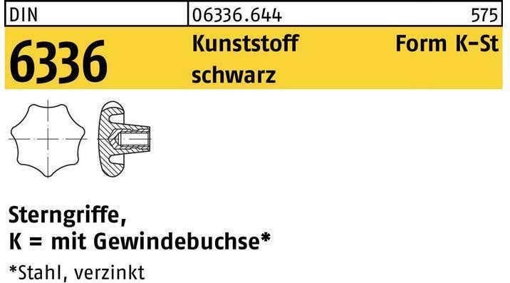 Produktbild Sterngriff DIN 6336 Form K-St K 50 M 8 Kunststoff schwarz Stahlbuchse