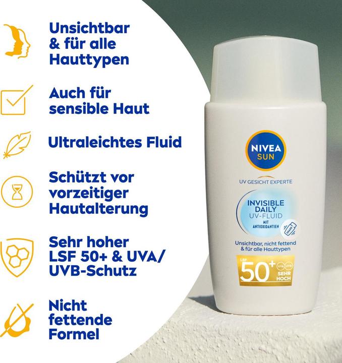 Actual product image NIVEA UV Face Invisible Daily Fluid SPF 50+ (Suntan cream, SPF 50+, 40 ml, 70 g)