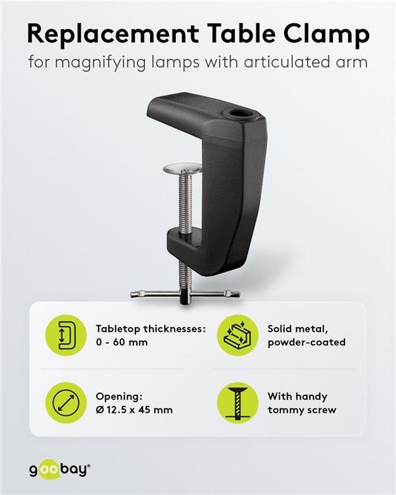 Image du produit Goobay Pince de table de rechange pour lampes loupes avec bras articulé, noir