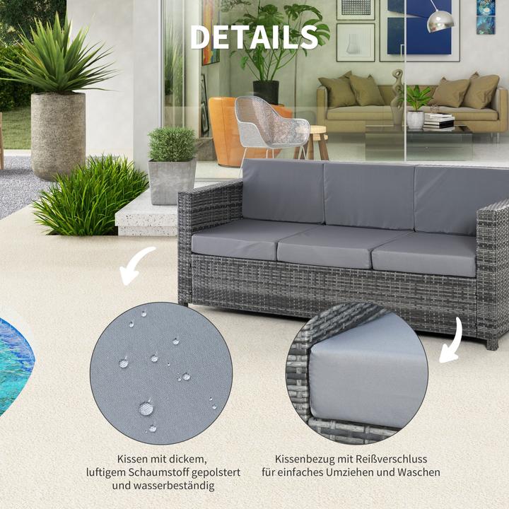 Produktbild Outsunny 3 - Sitzer Rattansofa mit Kissen