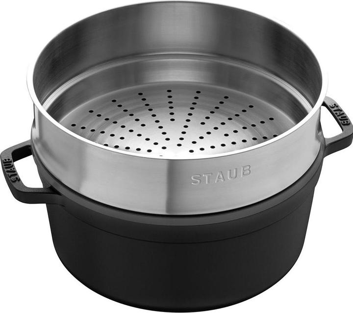 Actual product image Staub Cocotte with steamer insert (26 cm, Casserole + Stewpot, Cast iron, Enamel, Stainless steel)