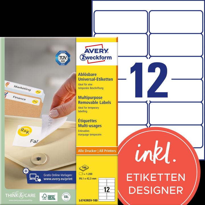 Actual product image Avery Universal labels, ablösbar