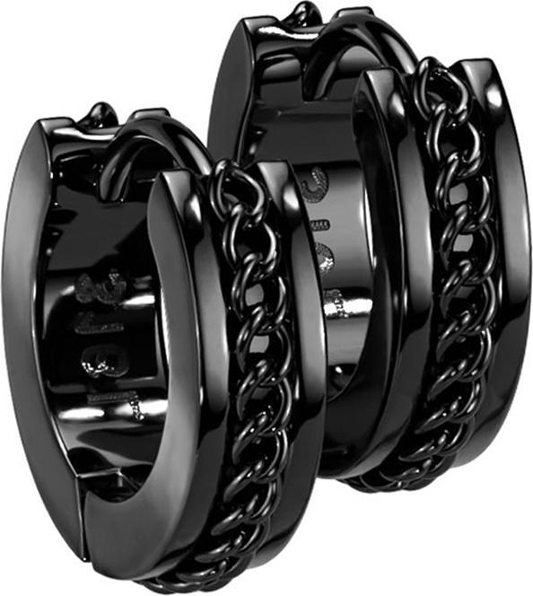 Star Piercing Ohrring zum Klappen schwarz mittig mit Kette (ohne Messing, Chirurgenstahl 316L)