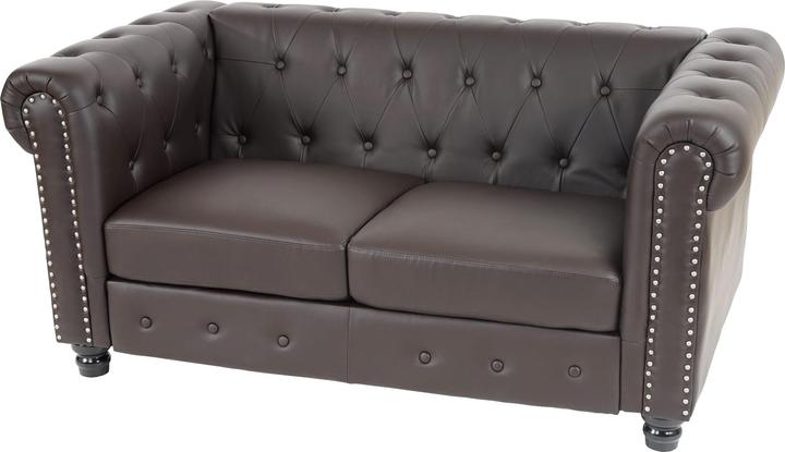 Produktbild Swisshandel24 Luxus 2er Sofa Loungesofa Couch Chesterfield Kunstleder - runde Füsse, braun (2-Sitzer)