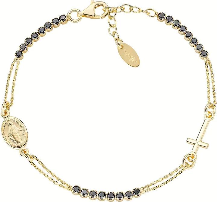 Amen Rosary Style Tennis Cross Armband (16 cm, Silber 925)