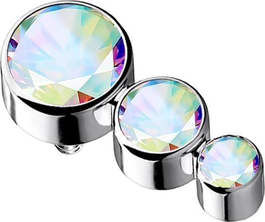 Star Piercing Dermal Anchor silber mit drei Kristallen multicolor (Titan G23, ohne Messing)