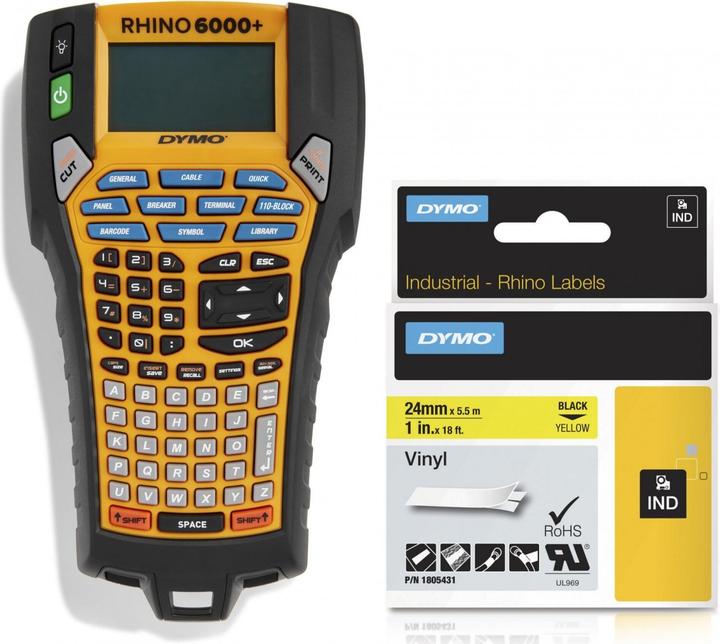 Produktbild Dymo Rhino 24mm schwarz auf gelb Vinyl (2.40 cm, Gelb)