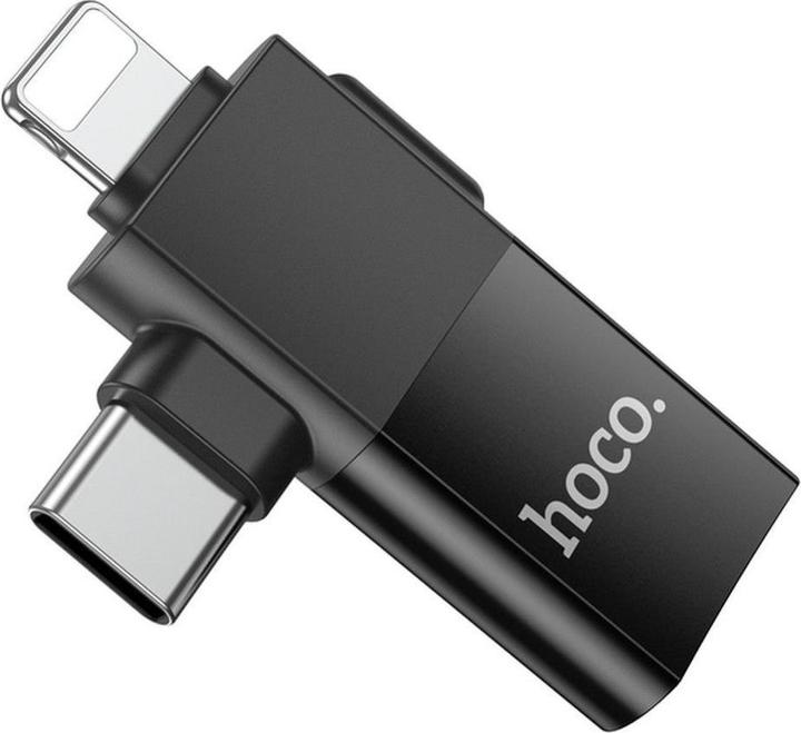 Hoco Cable adapter OTG Type C (male) / Lightning (male) to USB A (female) 2in1 UA17 black (Lightning, USB Type C, USB-A)