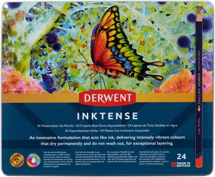 Image du produit Derwent Crayon de couleur Inktense Set 24 étui métallique (Multicolore, multicolore, 24 x)