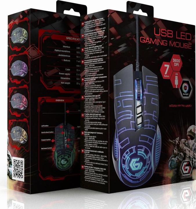 Actual product image Gembird USB LED gaming mouse 7 buttons 3600 DPI (Cable)