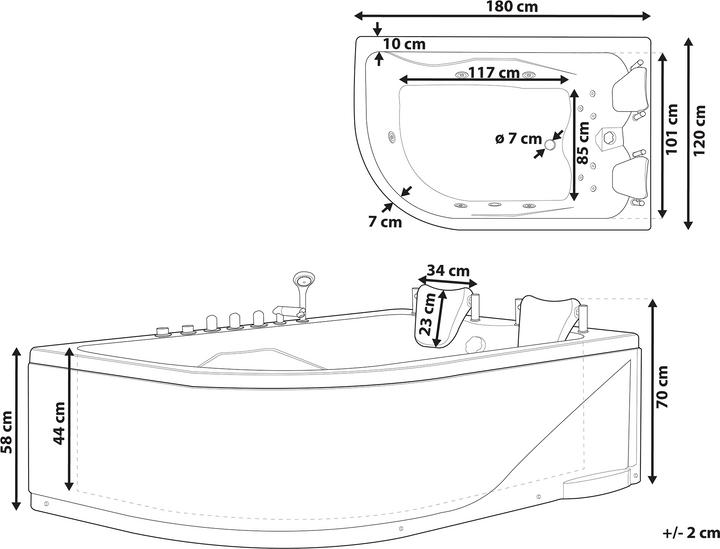 Image du produit Beliani Baignoire à hydromassage blanche modèle d'angle avec LED 180 x 120 cm à gauche CALAMA (437 l, 180 cm, 120 cm)