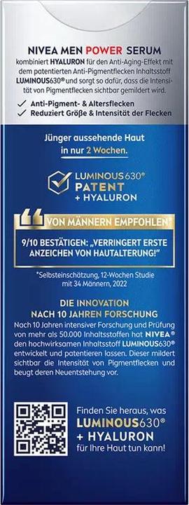 Nährwerte und Zutaten NIVEA MEN Men Power Anti-Age Serum 2in1 (30 ml)