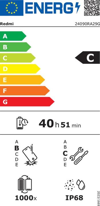 Label énergétique Xiaomi Redmi Note 14 Pro 5G (512 Go, Coral Green, 6.67", Double SIM, 200 Mpx, 5G)