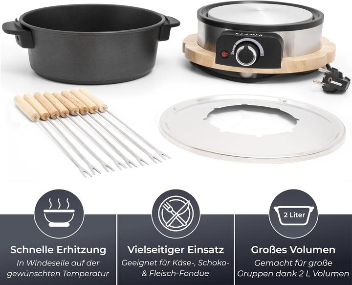 Produktbild KLAMER Elektrisches Fondue Set (Fondue Bourguignonne, Schokoladenfondue, Fondue Chinoise, Käsefondue)