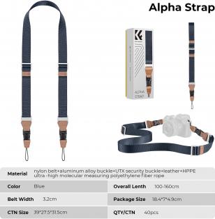 Actual product image K&F Concept 32mm WidthNeck Strap Urban Wander 01 (Blue) (Neck belt)