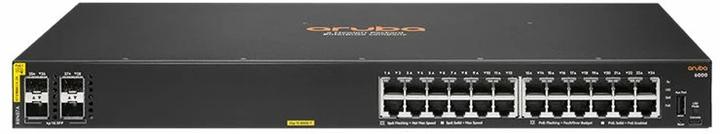 Actual product image HPE E Aruba 6000 Switch 4 SFP Ports, PoE, 1U, Layer 2, ACL, QoS, Web GUI, CLI, Aruba Net (28 Ports)