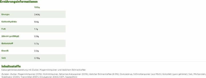 Nährwerte und Zutaten Jacobs Cappuccino Choco