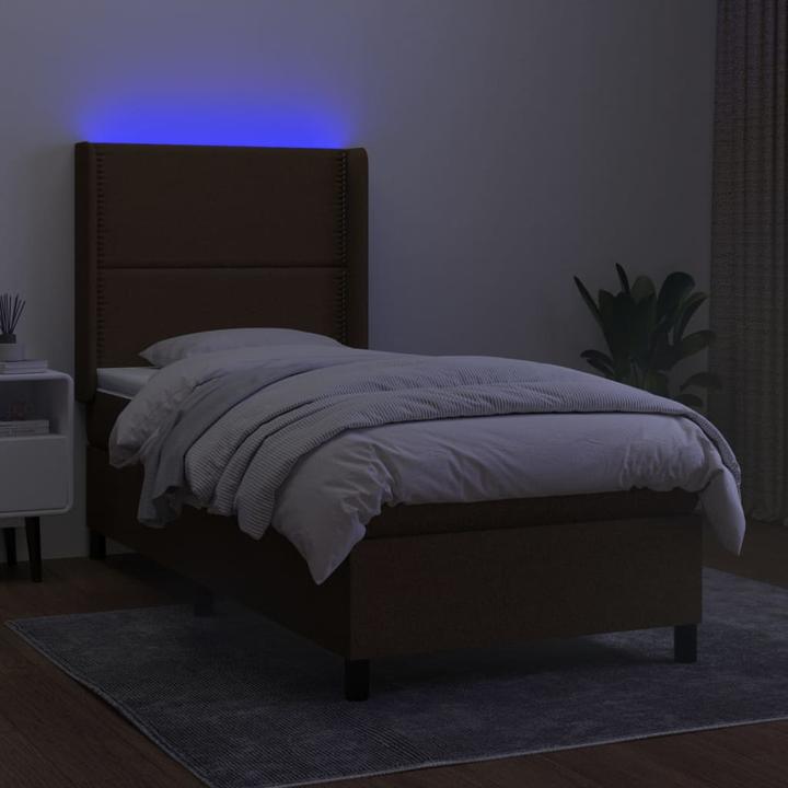 Actual product image VidaXL LED box spring bed with mattress dark brown 100x200 cm fabric (100 x 200 cm)
