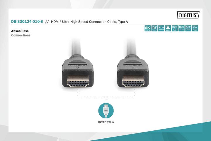 Image du produit Digitus Câble de connexion HDMI ultra haut débit,type A mâle/femelle (1 m, HDMI)