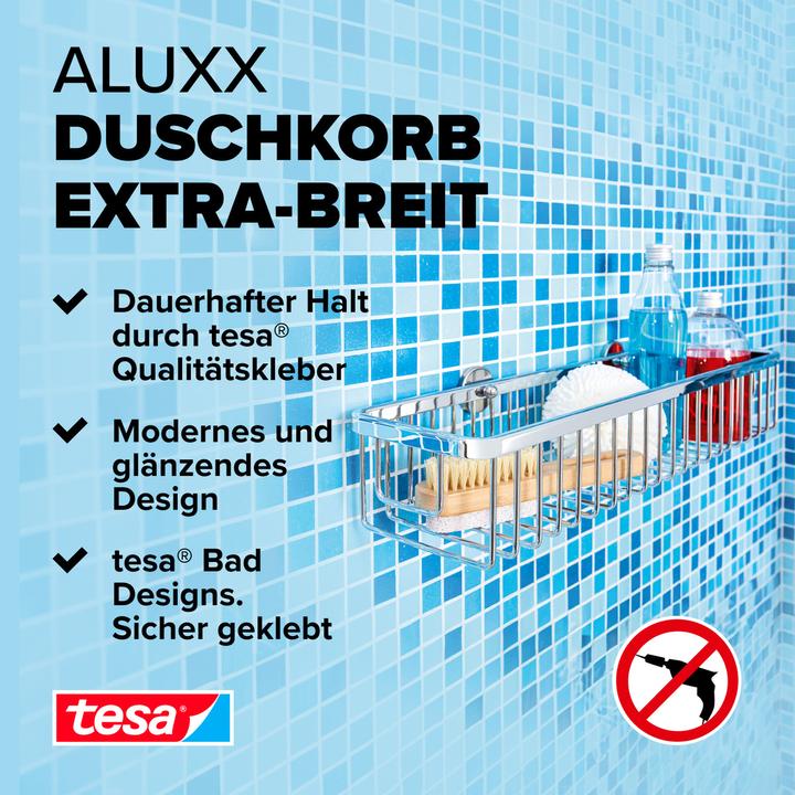 Image du produit tesa Panier de douche ALUXX avec solution adhésive sans perçage (9,5 x 13,5 x 46,5 cm)