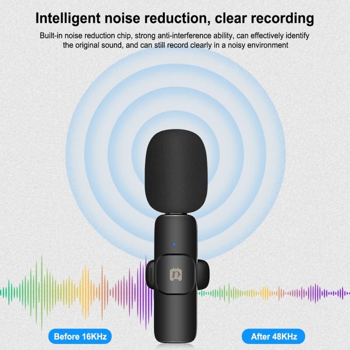 Actual product image Puluz Wireless Lavalier Noise Reduction Reverb Microphone for 8-Pin Device, Support Phone Charging (Black)